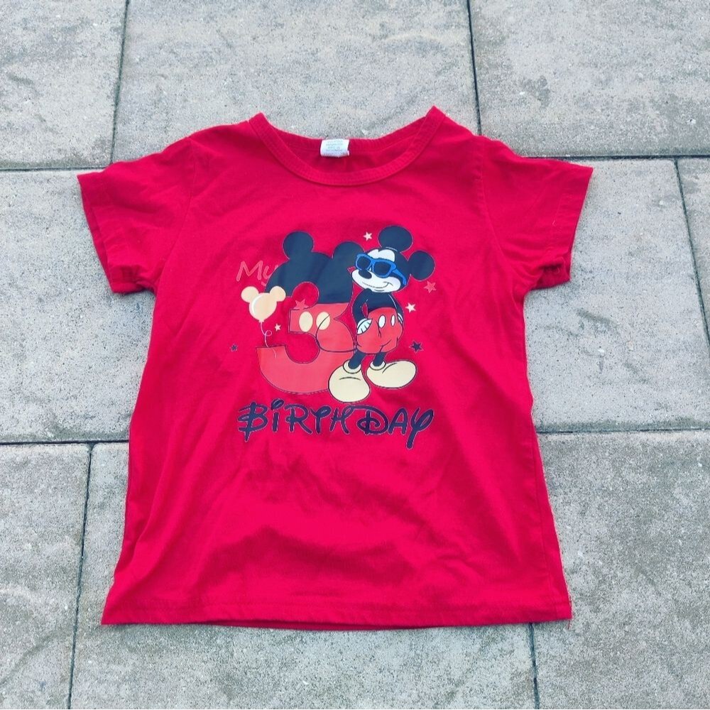 Red Mickey Mouse Birthday Kids T-Shirt